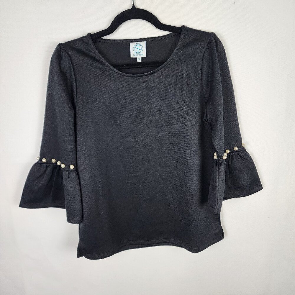 Tracy Negoshian Bell Sleeve Pearl Detail Modest‎ Blouse XS